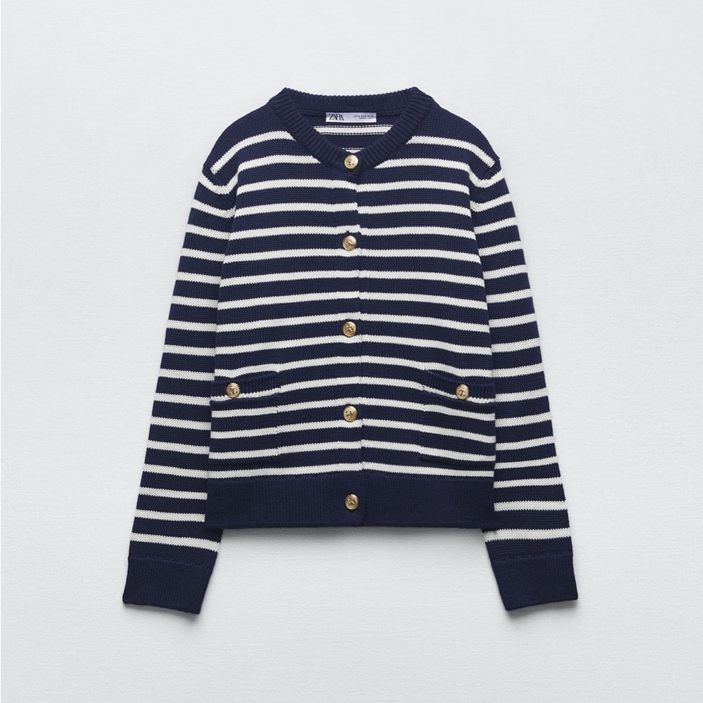 Zara navy and cream striped cardigan - size small - NWT